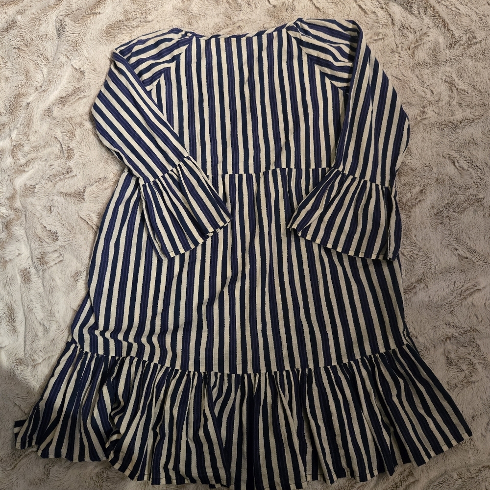 Roller Rabbit Blue White Striped Cover Up [Medium] 100% Cotton Boho Embroidery - Picture 4 of 9